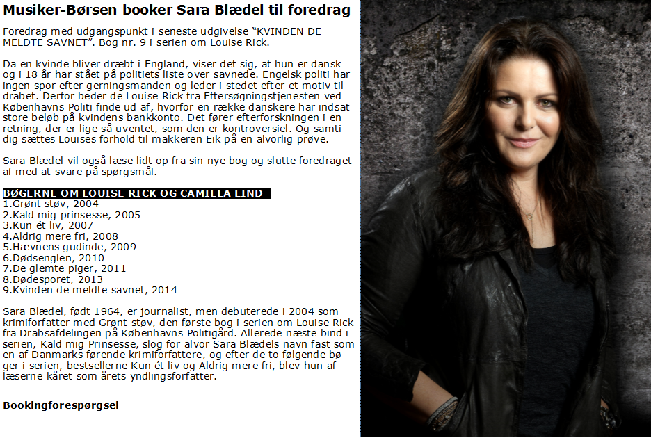 ::Sara Bl�del - iderig krimibogs-foredragsholder::